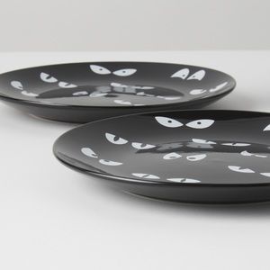 Elum design 4pk 7.5in stoneware spooky eyes printed plates ghost cat Halloween